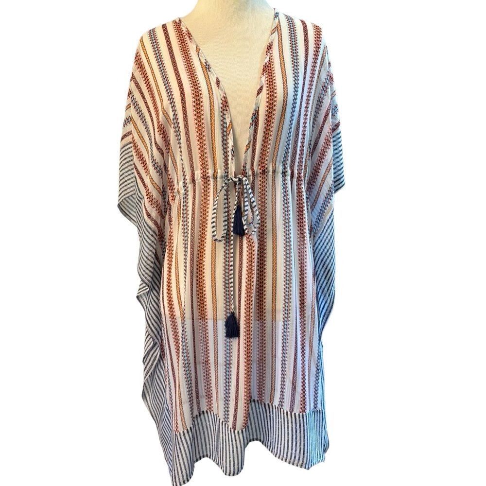 NWOT Jessica Simpson Striped Tassel Tie Swim Cover Up Size Small